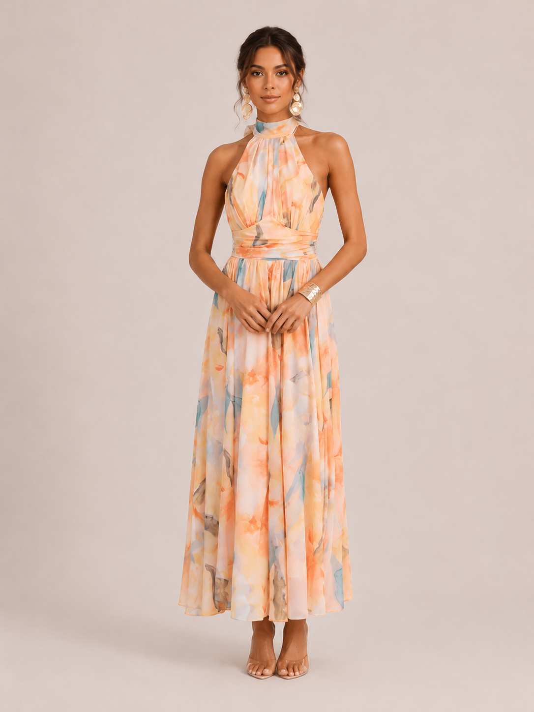 Halterneck Midi Dress Patterned Women