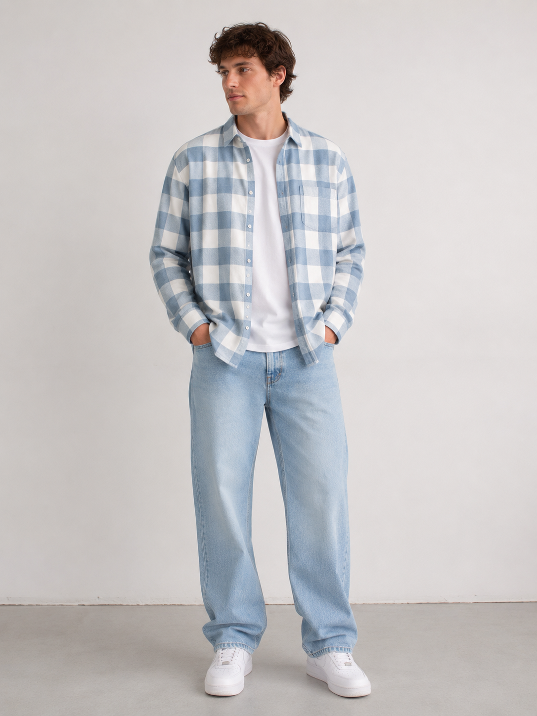Plaid Shirt Button Front Men