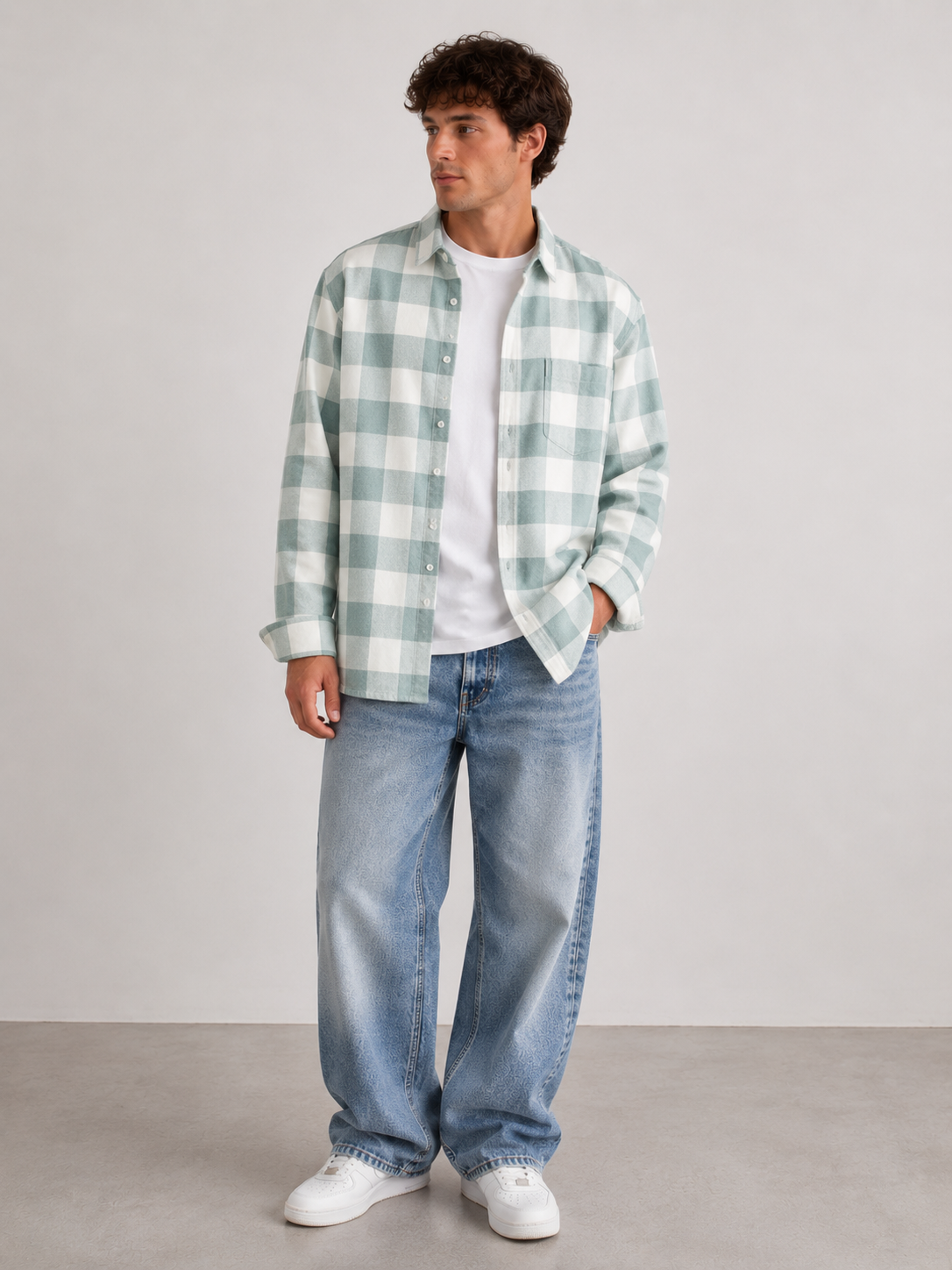 Plaid Shirt Button Front Men