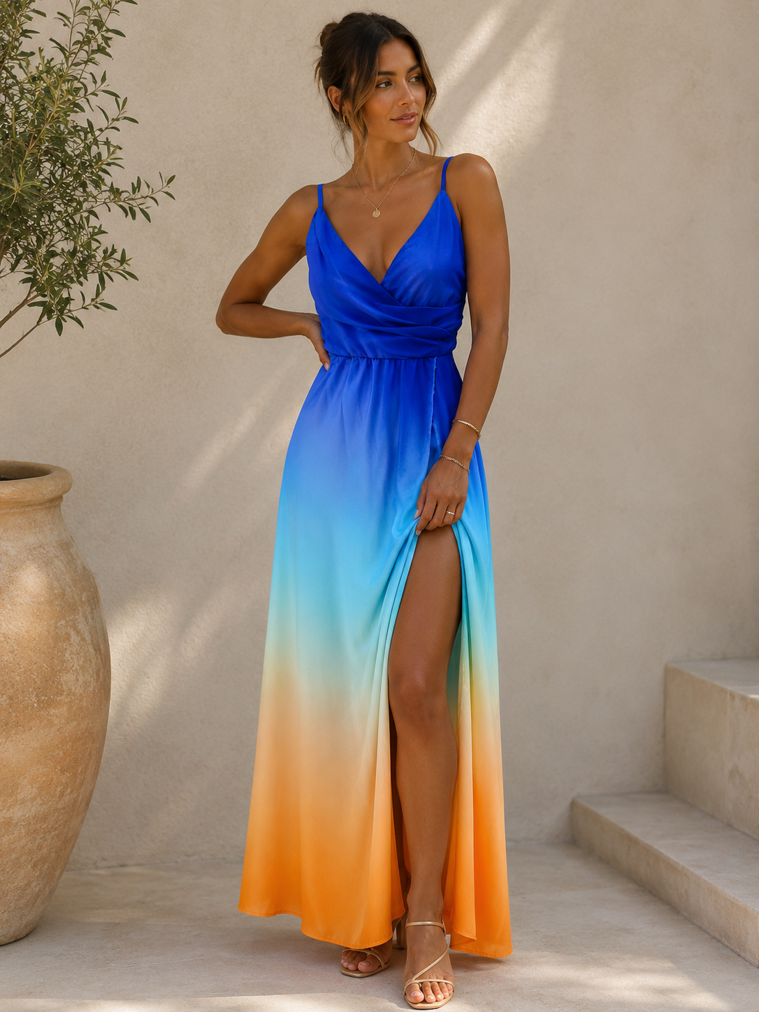 Women's floral maxi dress with spaghetti straps