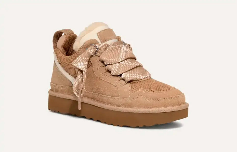 Basket plateforme femme à lacets, tige texturée avec empiècements, col garni de fausse fourrure