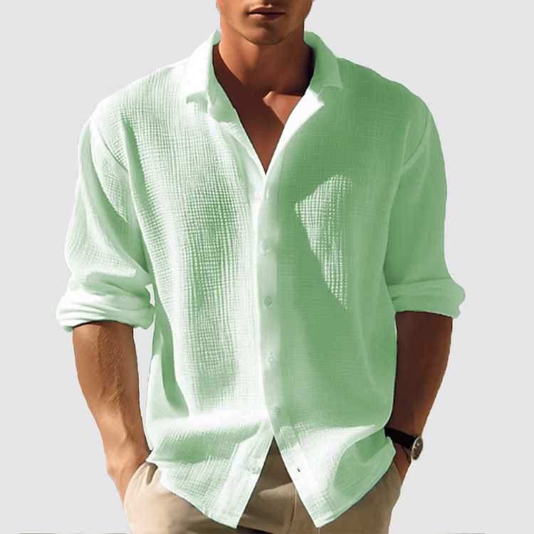 Chemise à manches longues boutonnée, tissu texturé respirant, coupe droite pour homme