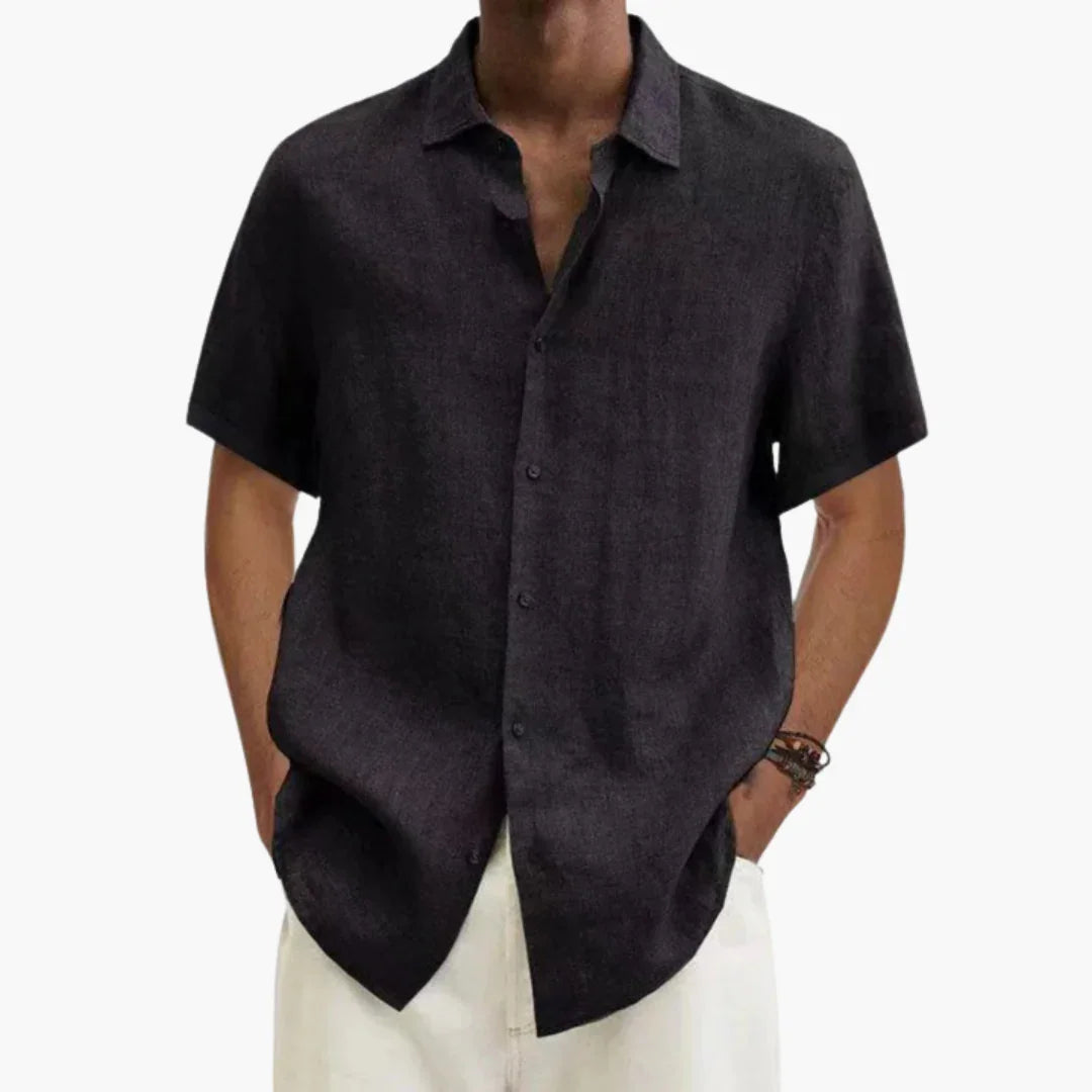 Chemise légère effet lin à manches courtes, coupe droite décontractée pour homme