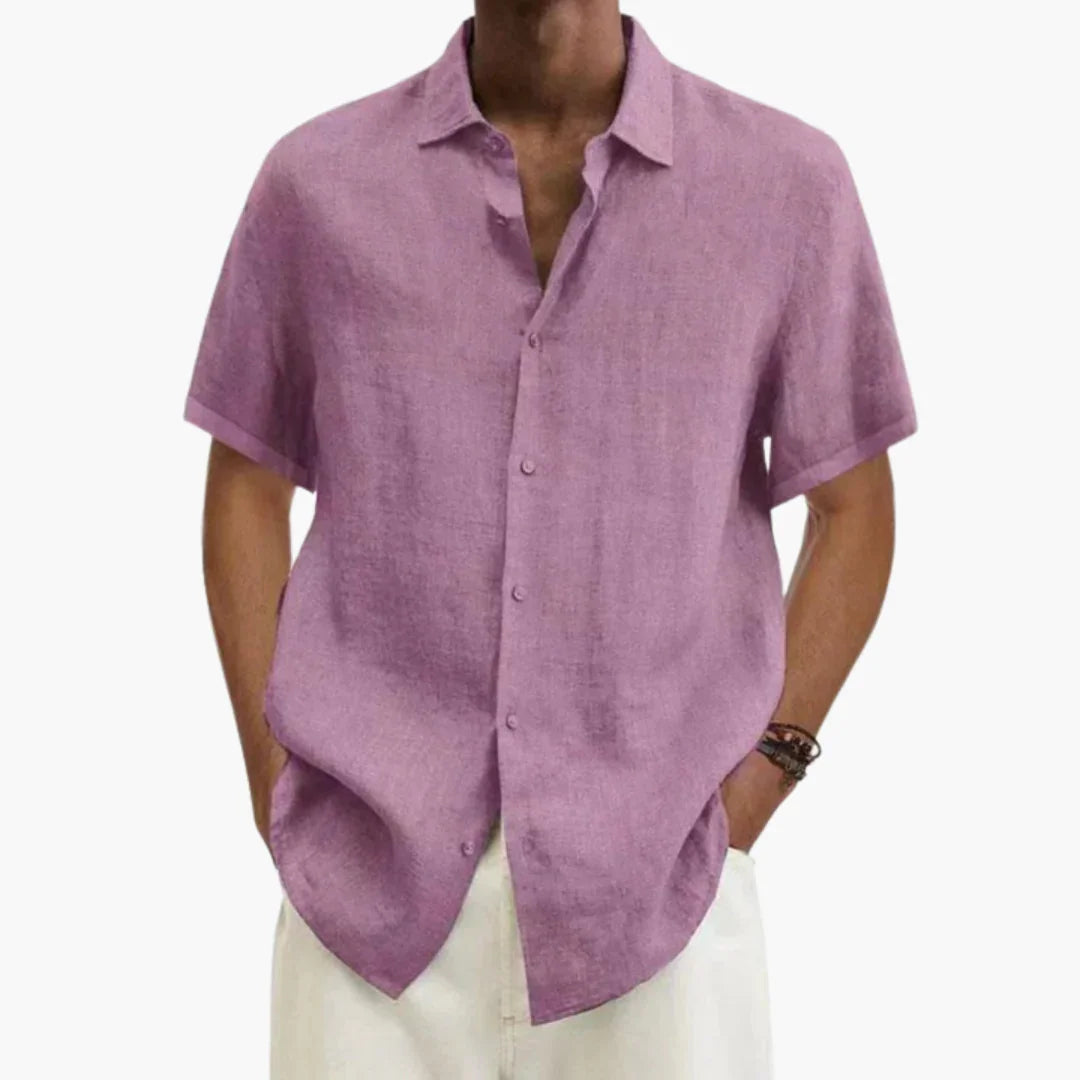 Chemise légère à manches courtes, tissu tissé respirant, coupe droite homme