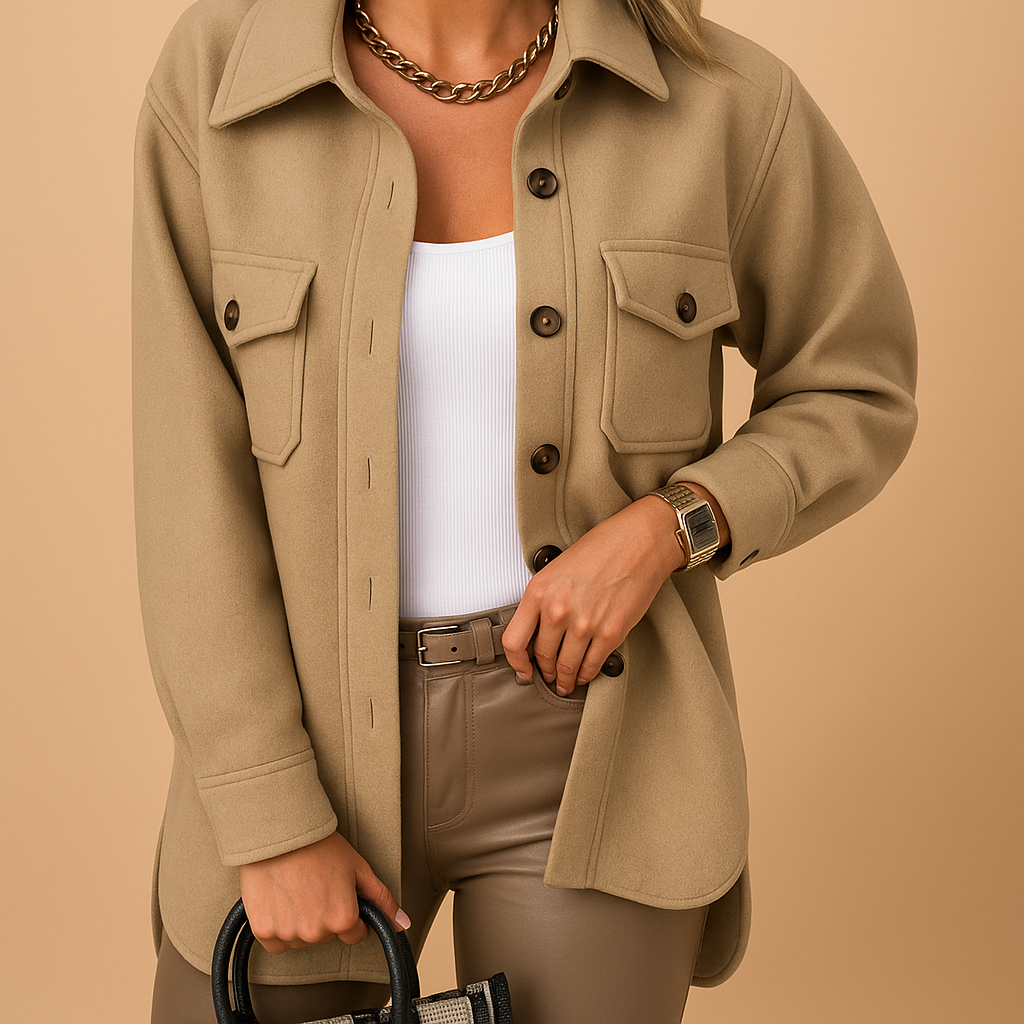 Look urbain avec chemise oversize beige femme