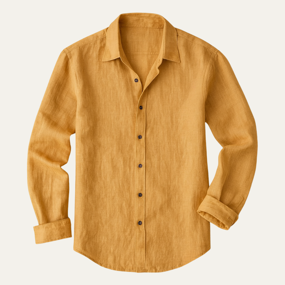 Chemise en lin à manches longues boutonnée, coupe droite pour homme