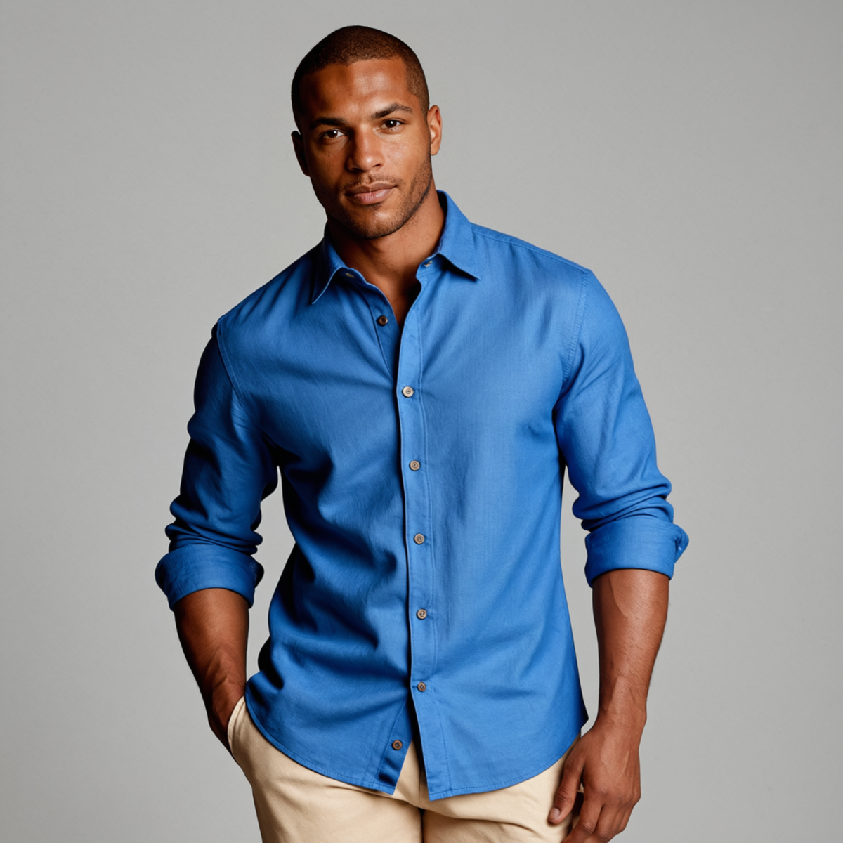Chemise en lin à manches longues portée ouverte sur un t-shirt, homme