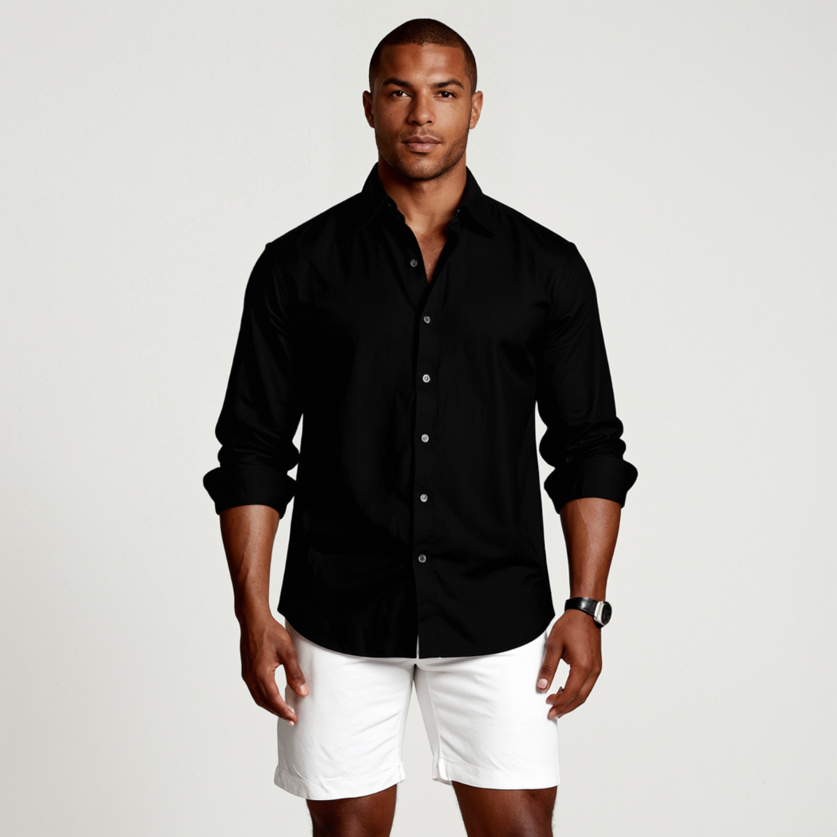 Chemise en lin à manches longues, dos droit, coupe ample pour homme