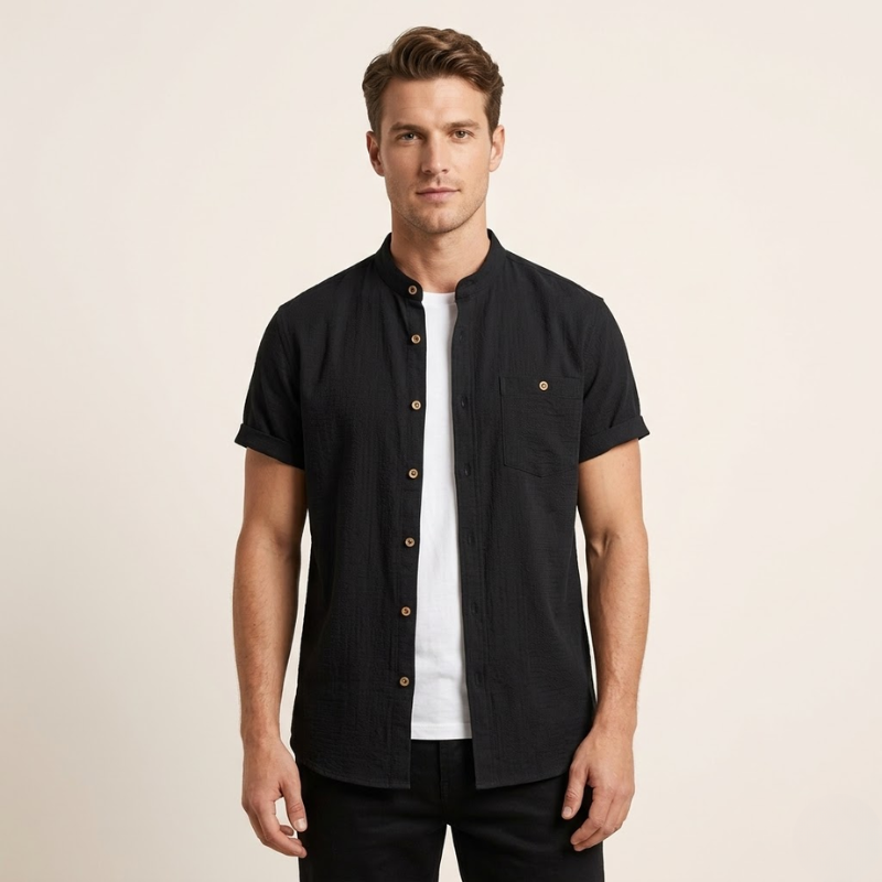 Chemise en lin à col officier, coupe régulière, pour homme