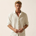 Chemise en coton texturé à manches longues et col classique pour homme