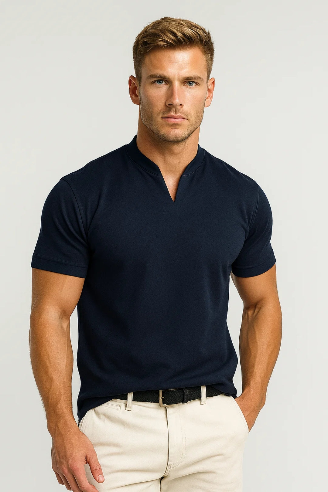 T-shirt homme manches courtes avec col fendu