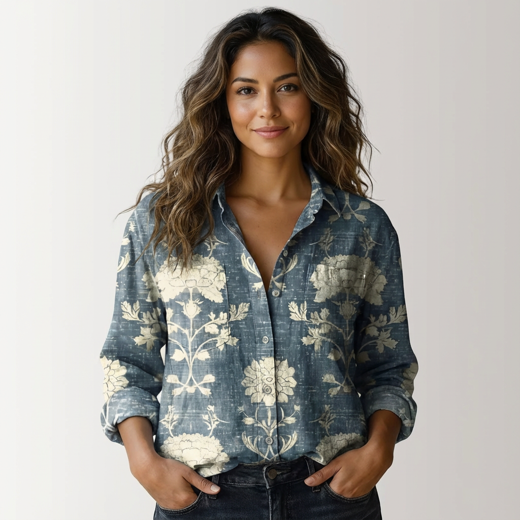 Chemise à imprimé végétal, manches longues boutonnées, coupe décontractée, usage quotidien