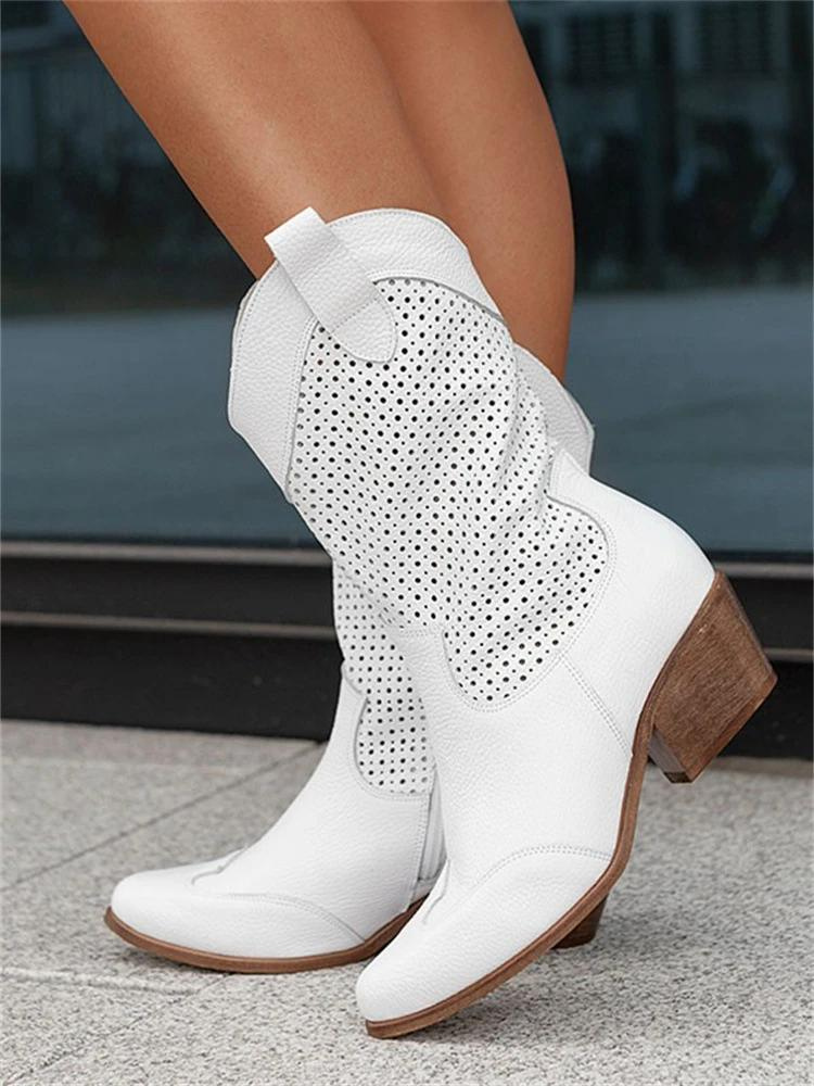 Perforated synthetic ankle boots for women with low ankle collar, three-quarter view
