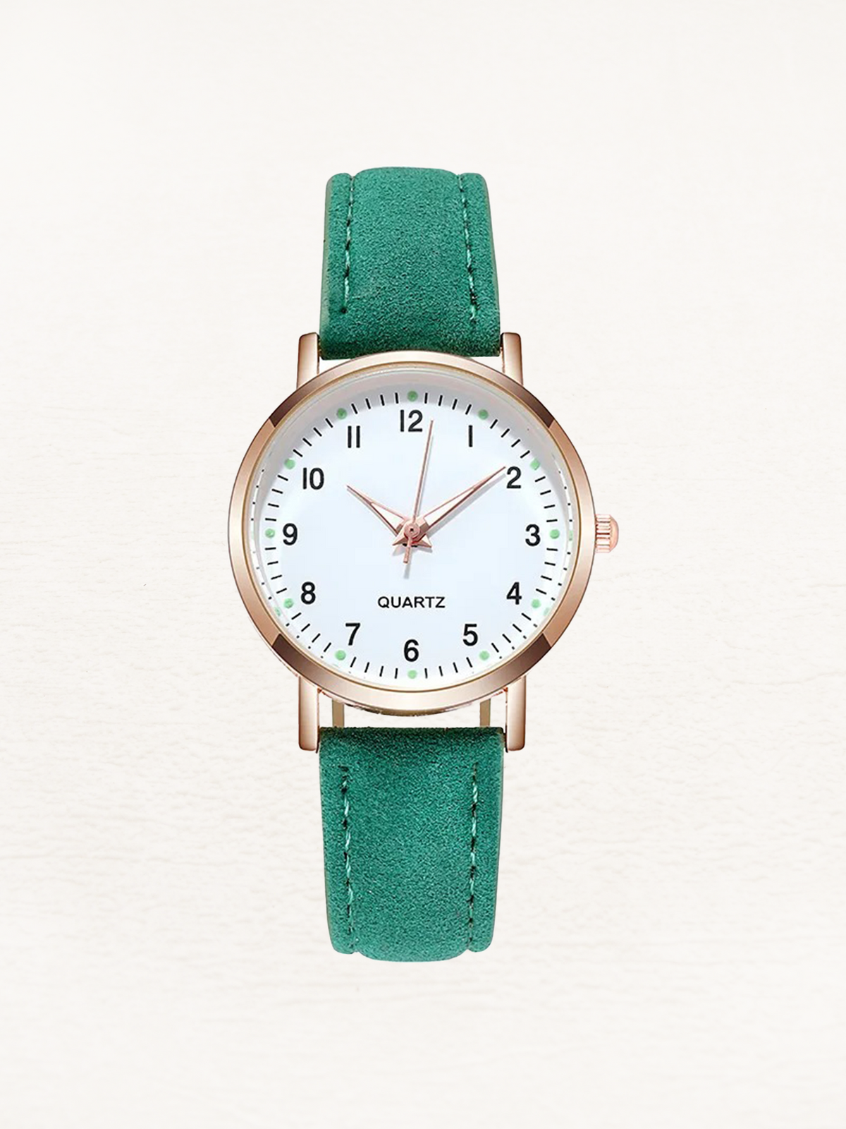 Analog quartzklocka med läderarmband för dam  Klockor
