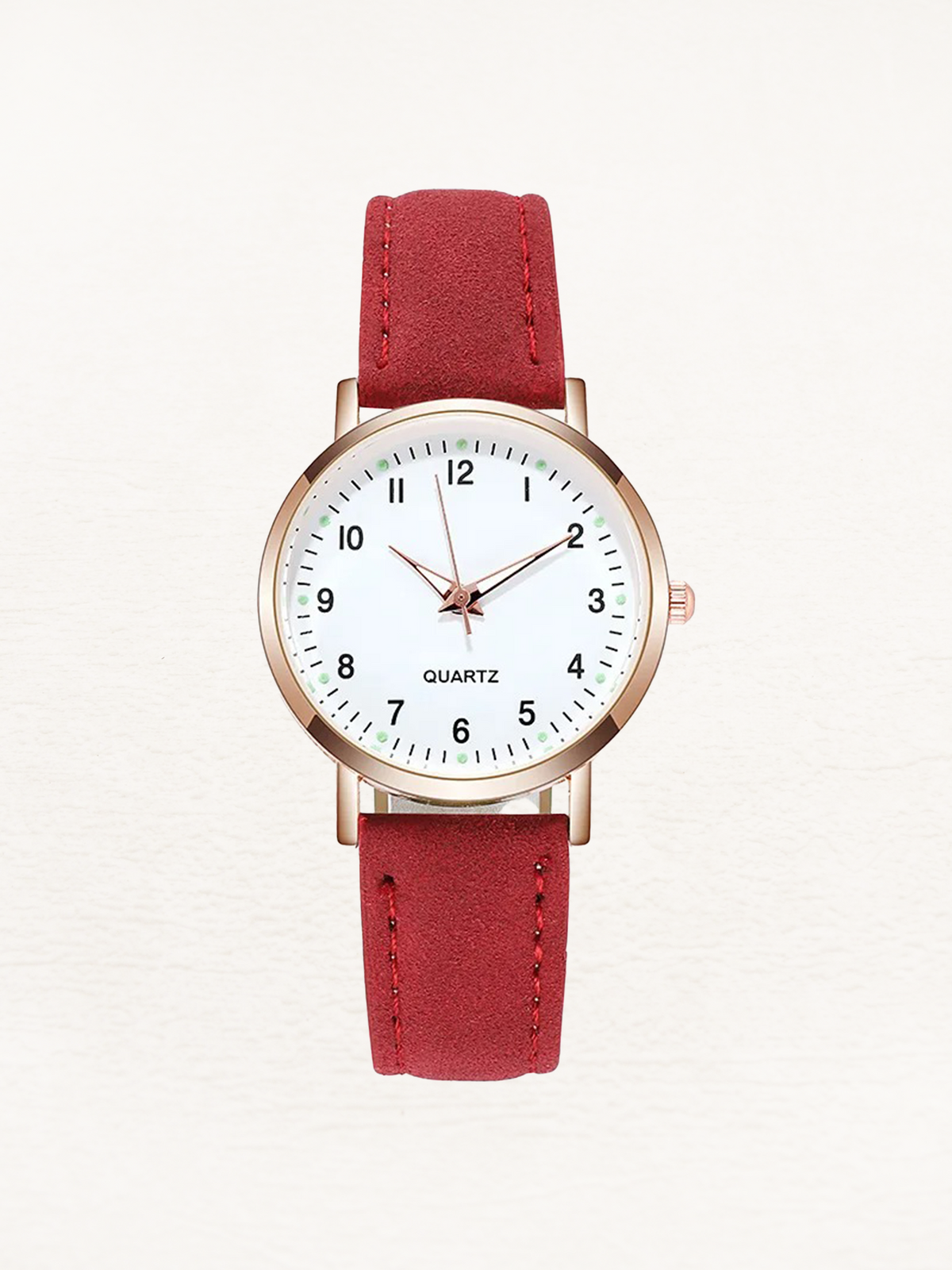 Analog quartzklocka med läderarmband för dam  Klockor