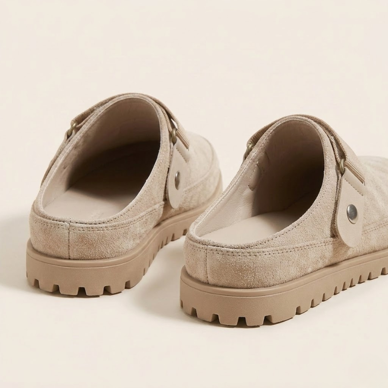 Men's suede slippers with molded base and stitched upper construction