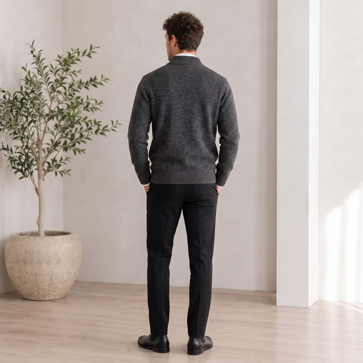 Textured Knit Jacket Zip Front Men