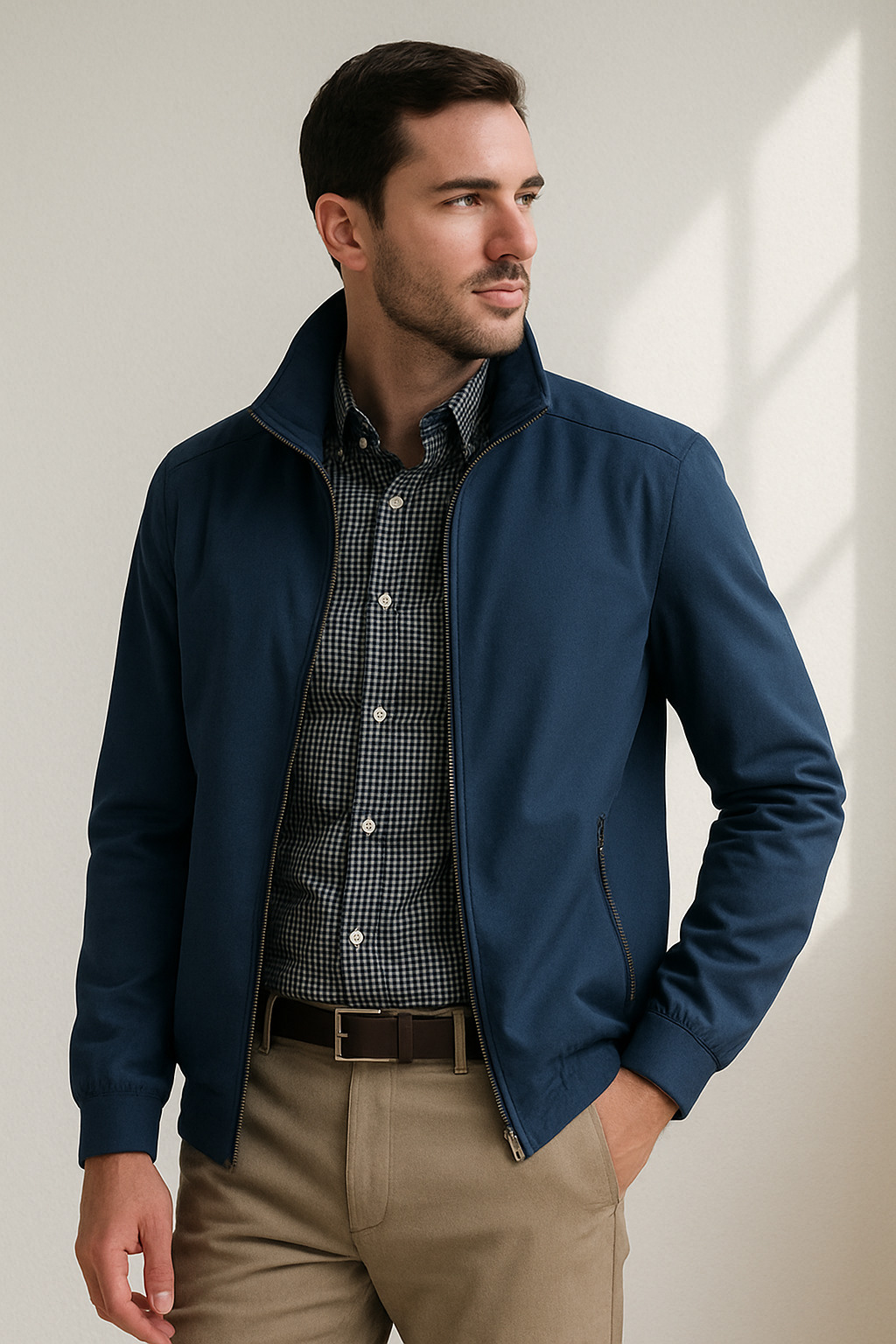 Veste légère zippée à col montant, coupe droite, pour homme, mi-saison