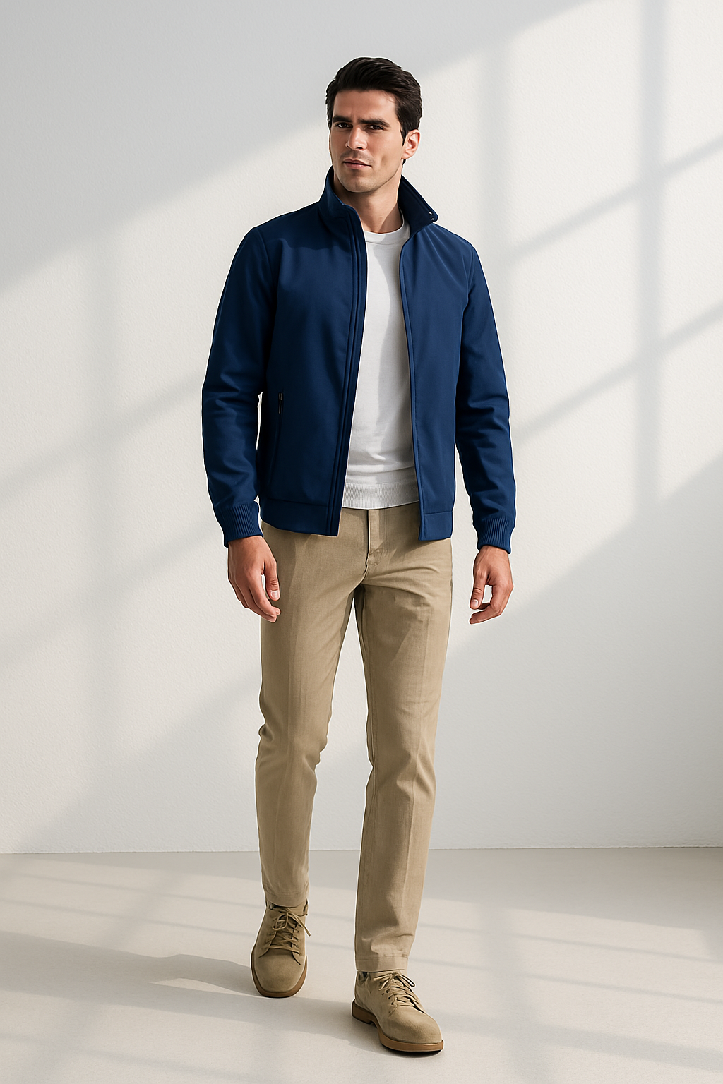 Veste tissée structurée à fermeture zippée intégrale, coupe décontractée homme