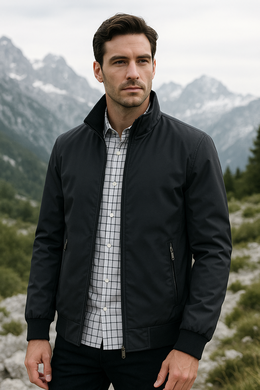 Veste mi-saison zippée à poignets élastiqués, coupe droite décontractée homme