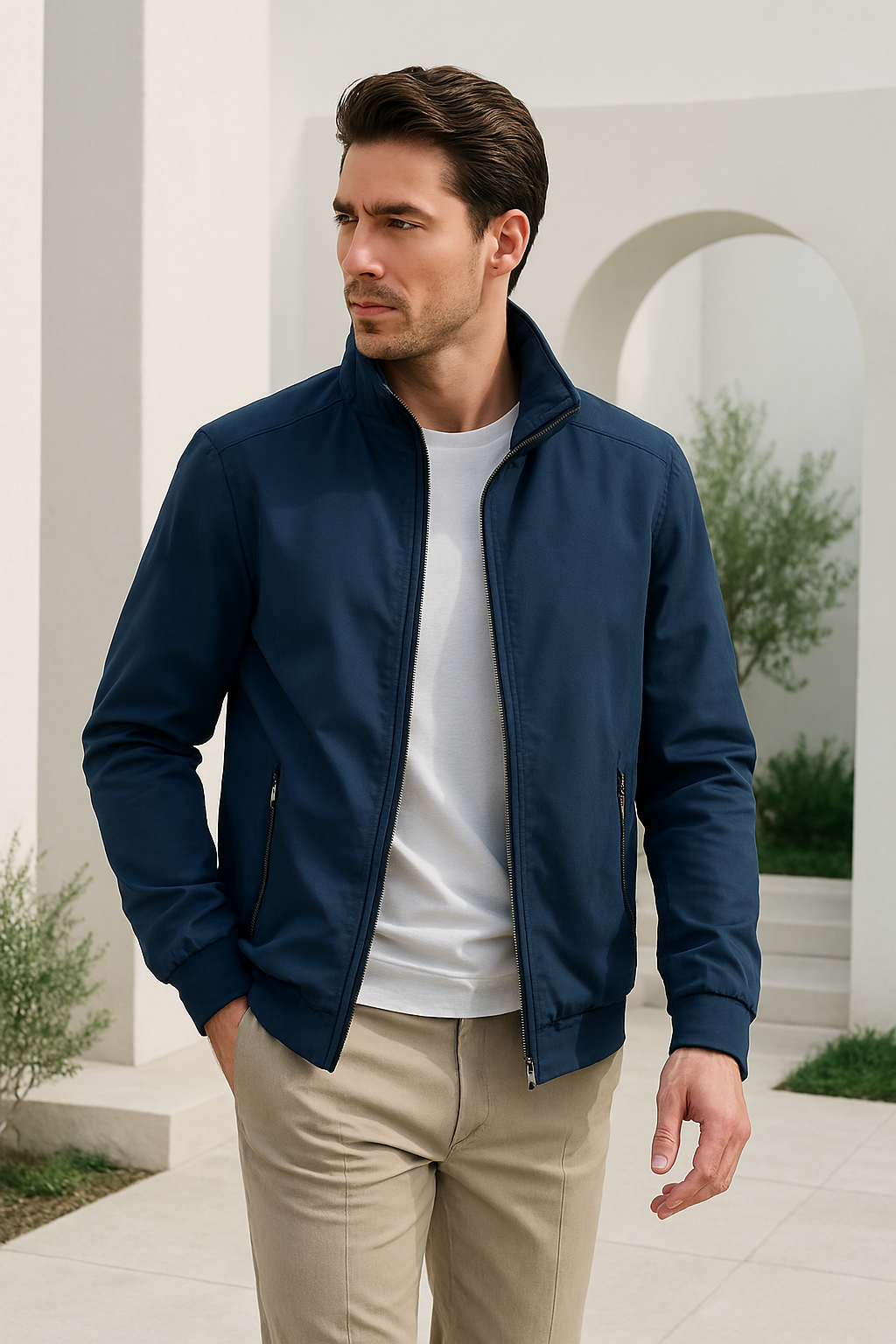 Veste structurée légère à fermeture zippée, coupe décontractée homme