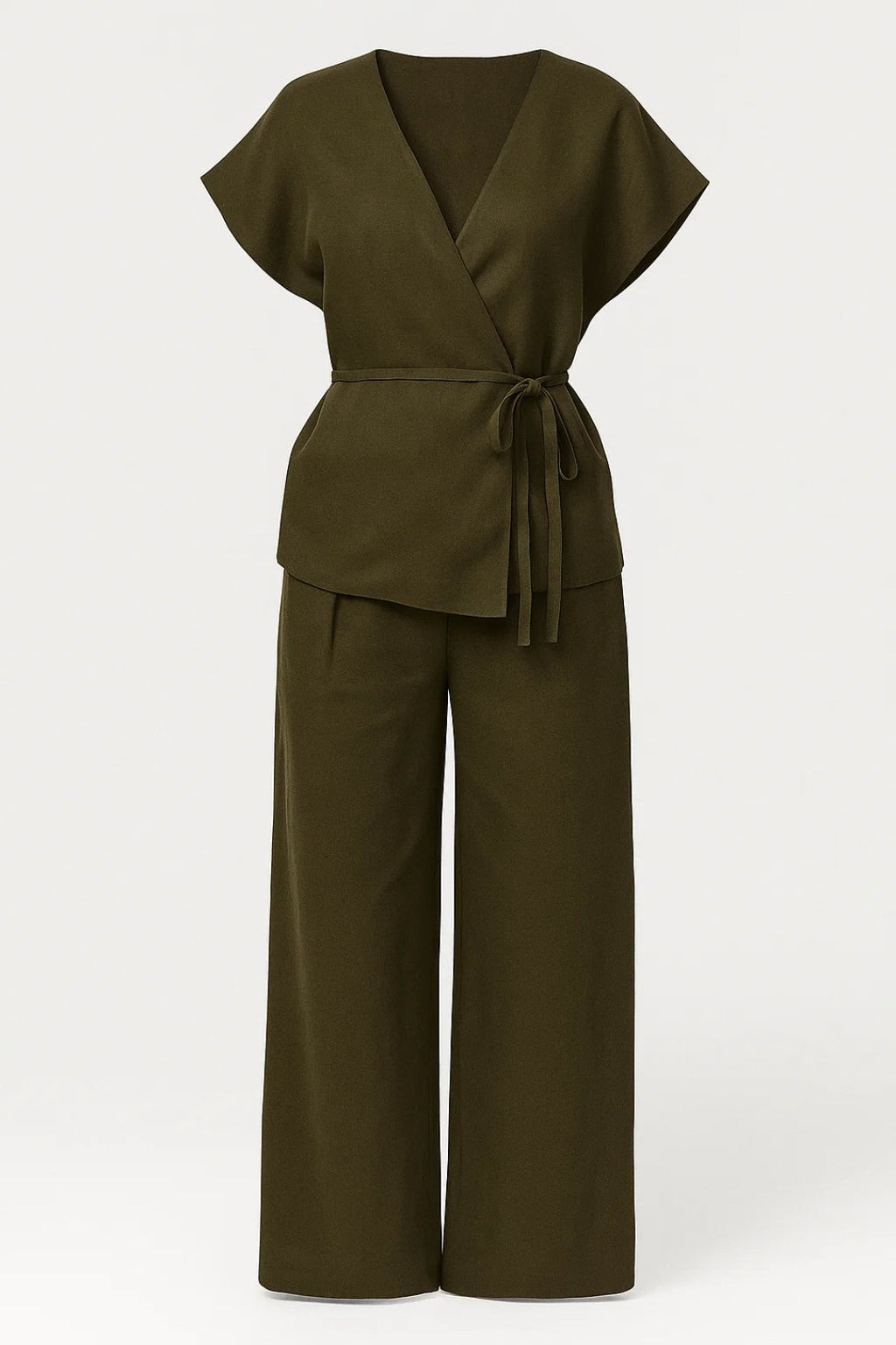 Ensemble deux pièces avec pantalon ample et haut croisé