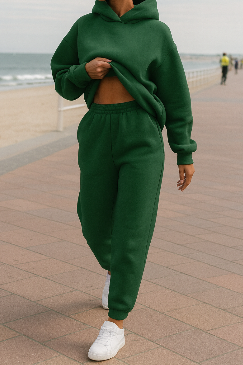 Ensemble jogging femme vert avec sweat à capuche