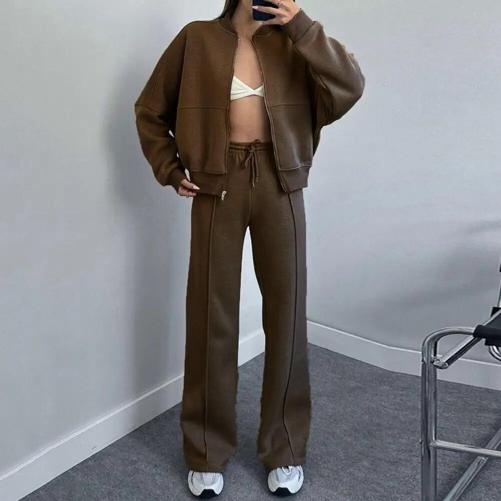 Veste lounge zippée à manches longues avec poignets côtelés, coupe oversize femme