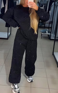 Ensemble femme noir à pois scintillants style décontracté