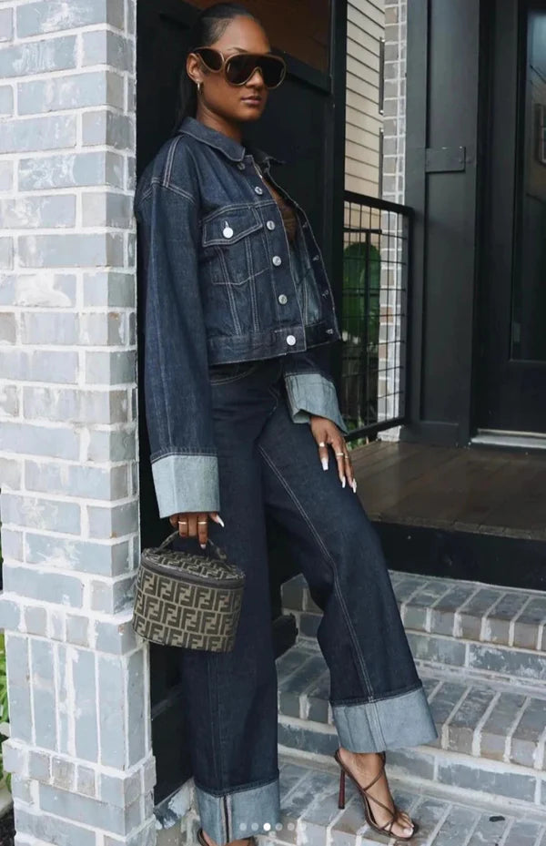 Ensemble avec veste en jean et pantalon fluide