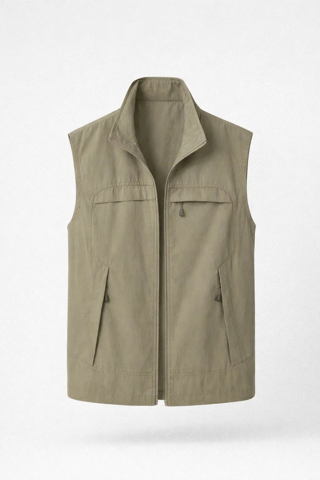 Gilet homme à col montant structuré, sans manches et fermeture zippée