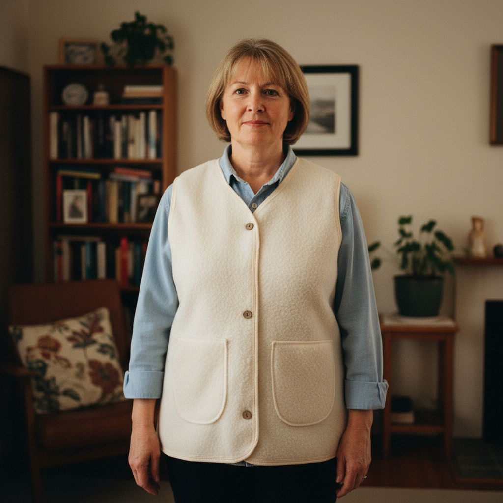 Femme portant un gilet sans manches doux style casual