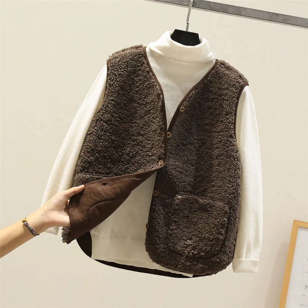 Gilet chaud femme avec boutons et poches pratiques