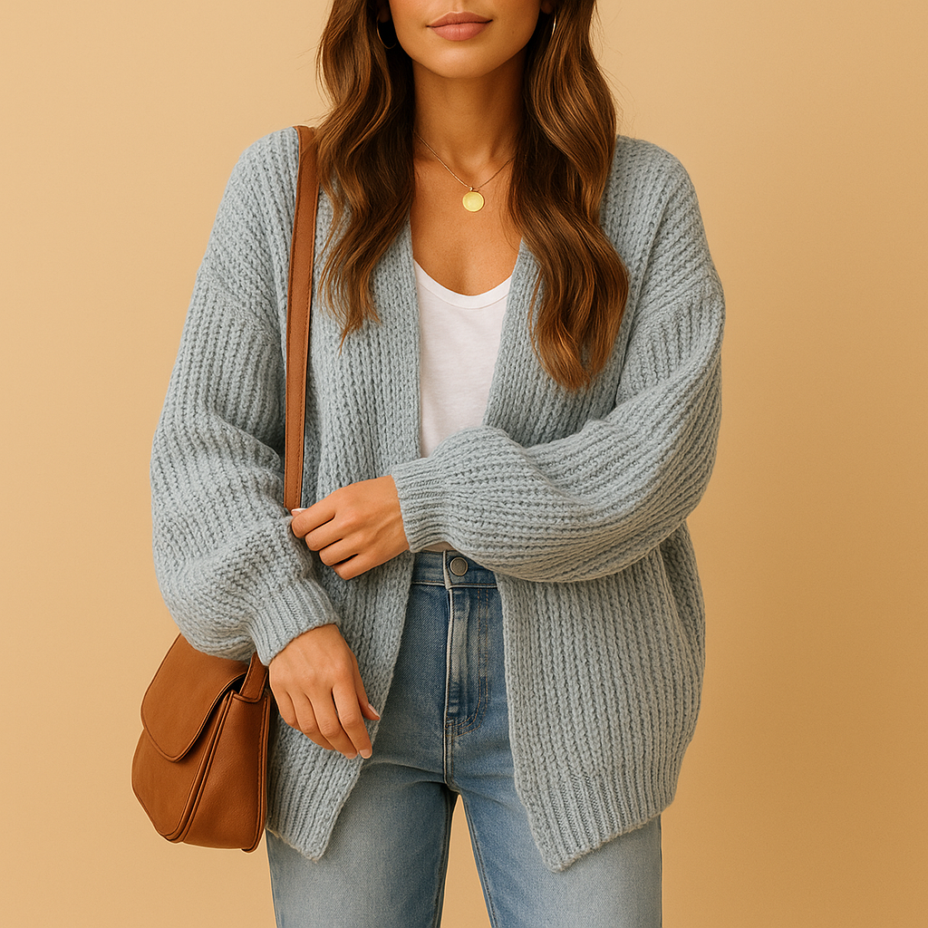 Tenue décontractée avec cardigan beige femme
