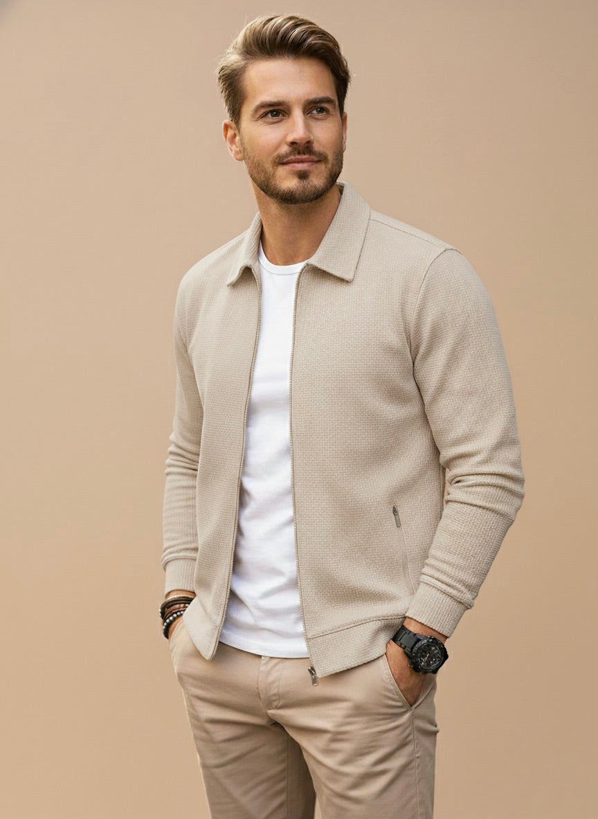 Gilet en maille texturée zippé à col montant pour homme