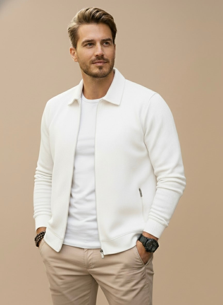 Gilet zippé en maille texturée à col droit pour homme