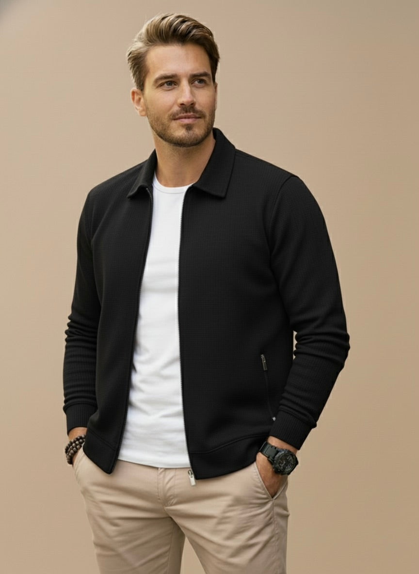 Gilet homme en maille à fermeture zippée et col montant