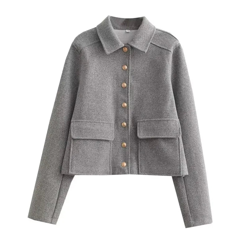 Women's cropped jacket with button fastening and classic collar