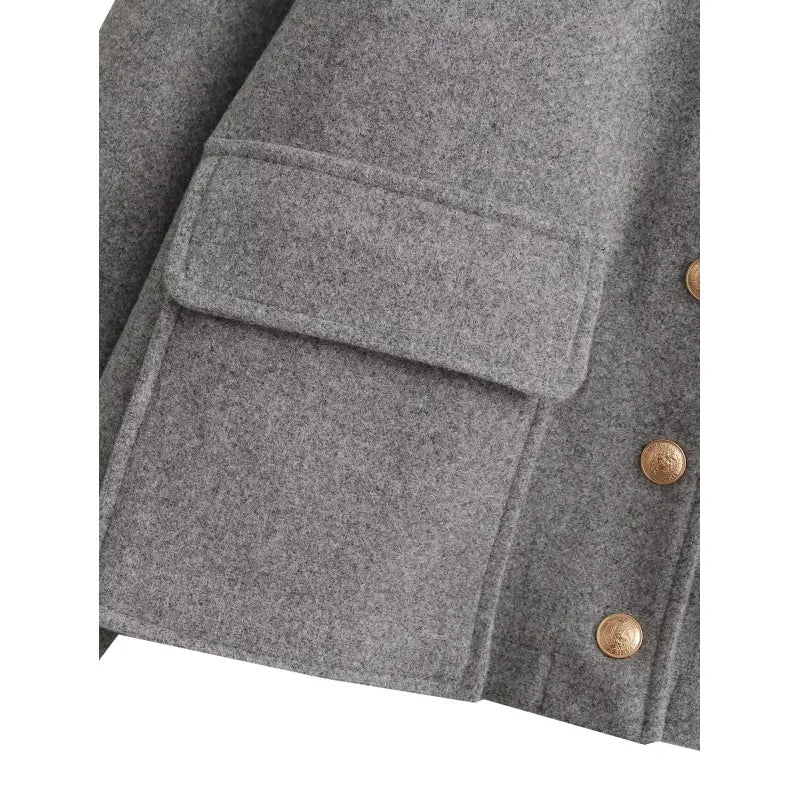 Structured textured cropped jacket with button closure for women