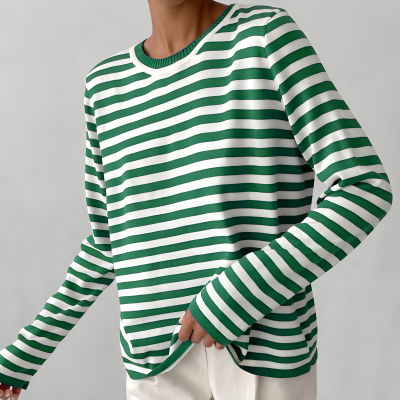 Pull rayé à manches longues en maille souple, col rond femme