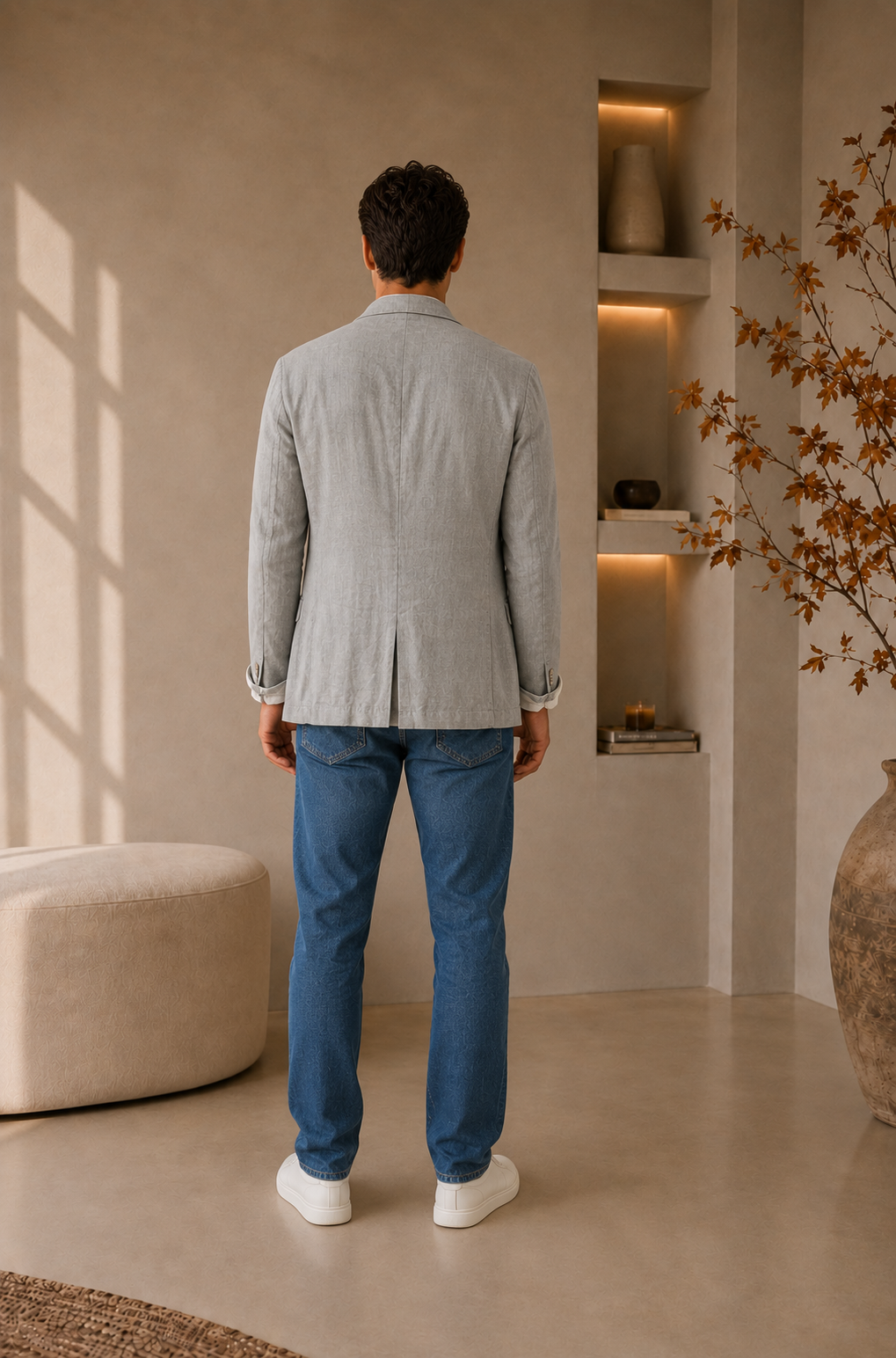Men's spring summer blazer with front patch pockets and button closure