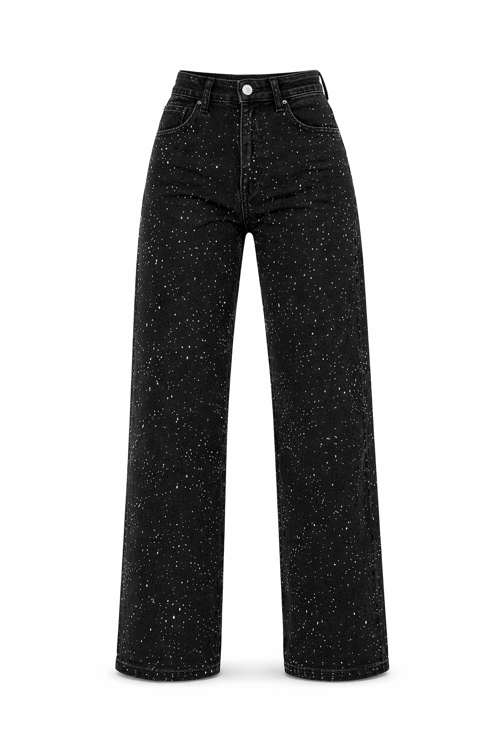 Jean droit en denim avec effet pailleté et silhouette structurée