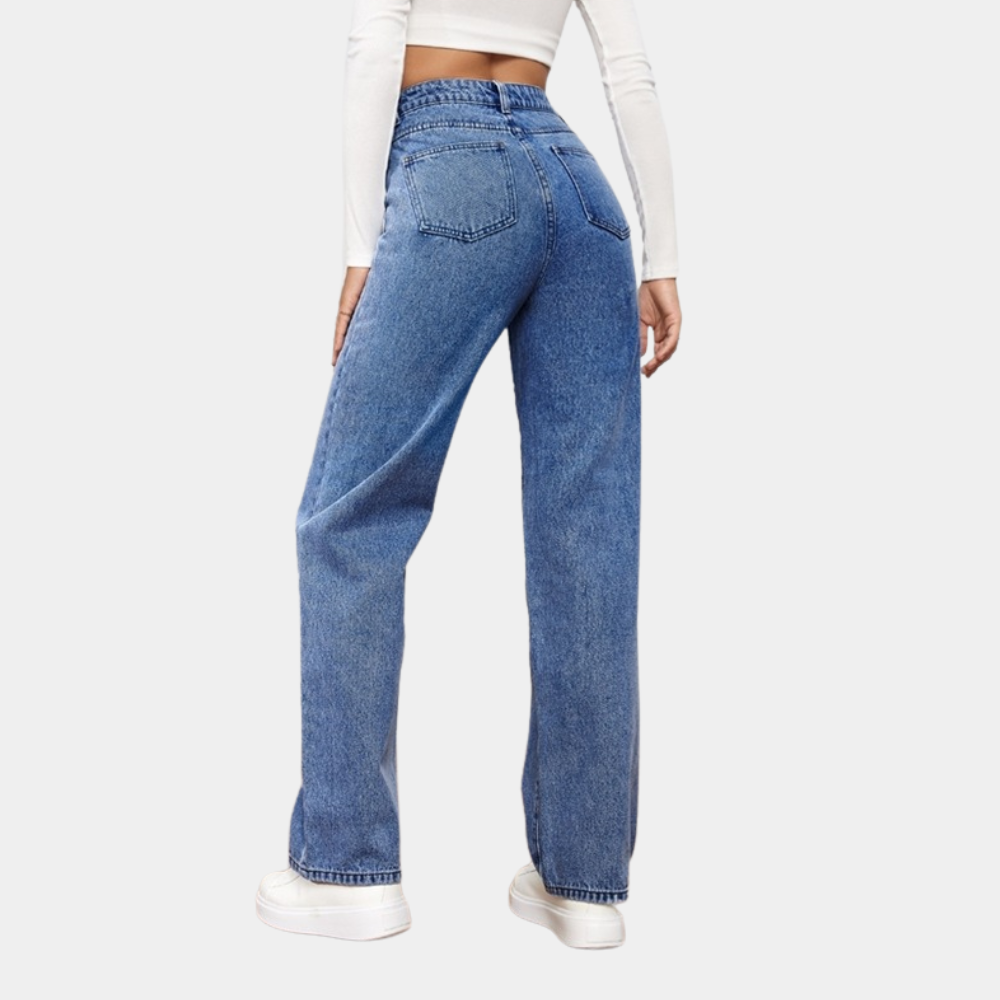 Jean droit taille haute en denim, coupe classique, femme