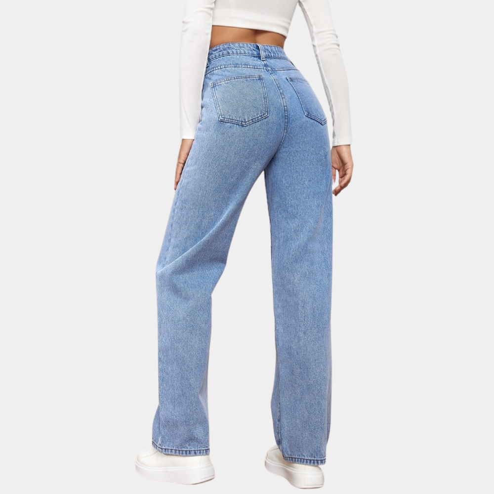 Jean droit taille haute en denim, coupe classique, femme