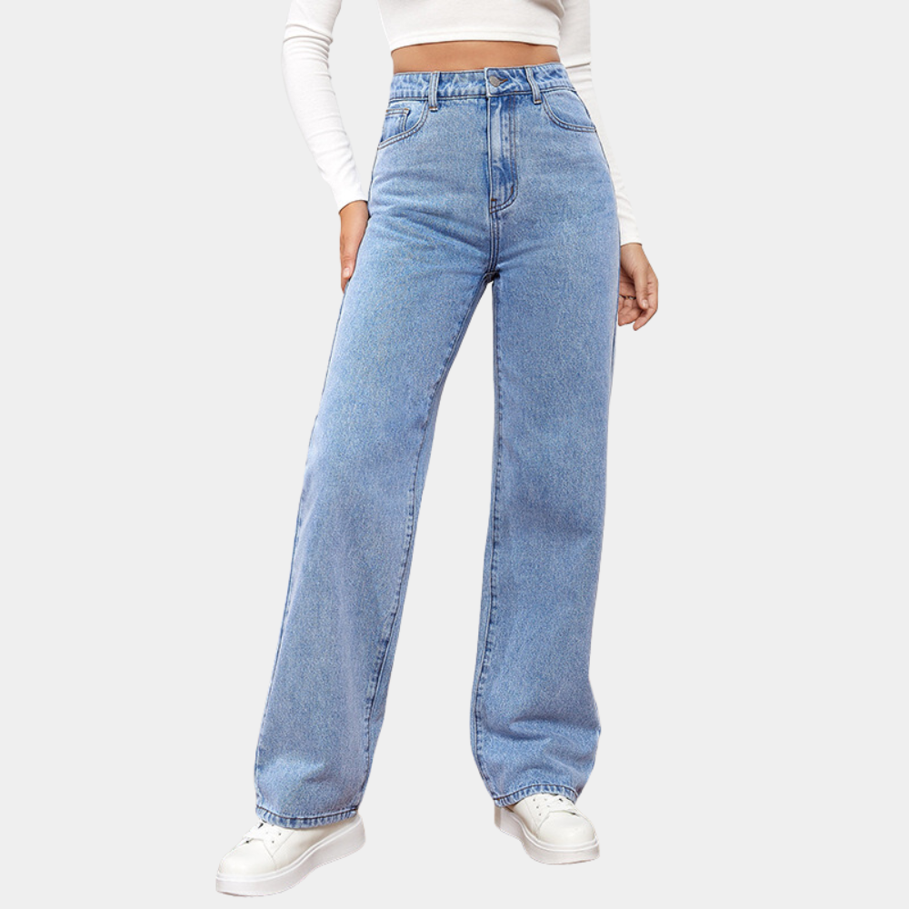 Jean droit taille haute en denim, coupe classique, femme