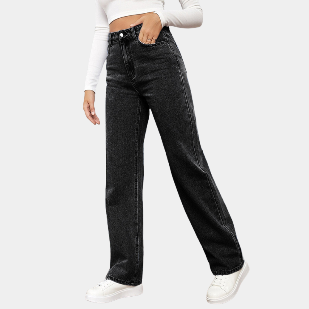 Jean droit taille haute en denim, coupe classique, femme