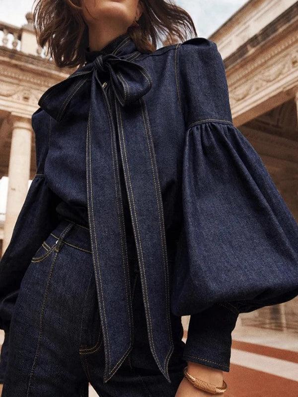 Blouse en jean avec fermeture boutonnée et col montant