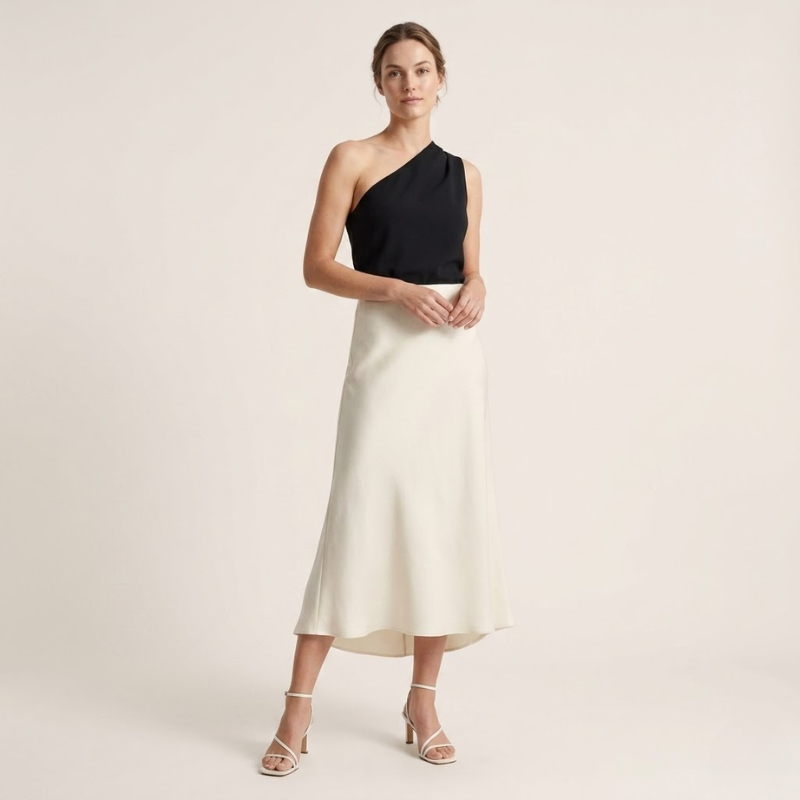 Jupe midi en satin à coupe en biais taille haute pour femme