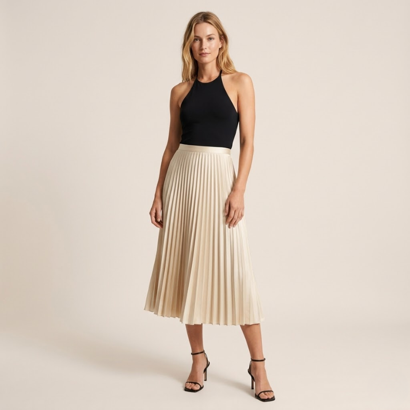Jupe midi plissée à taille élastique pour femme