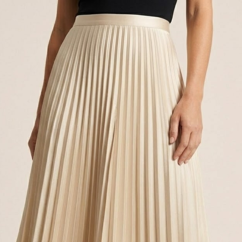 Jupe femme mi-longue à plis, taille haute élastiquée